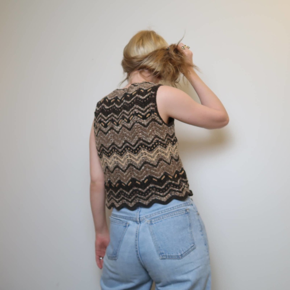 Vintage 90s brown chenille sweater vest S - Picture 5 of 6